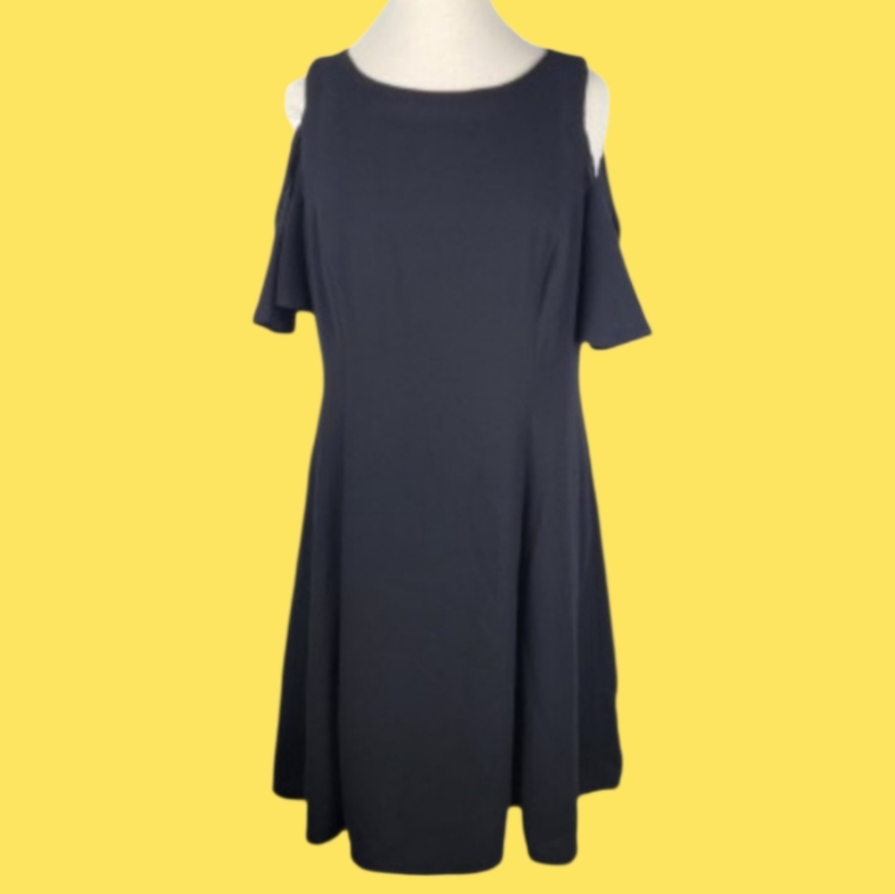 Black Cold Shoulder Ruffle Sleeve Fit & Flare Dress Size 12